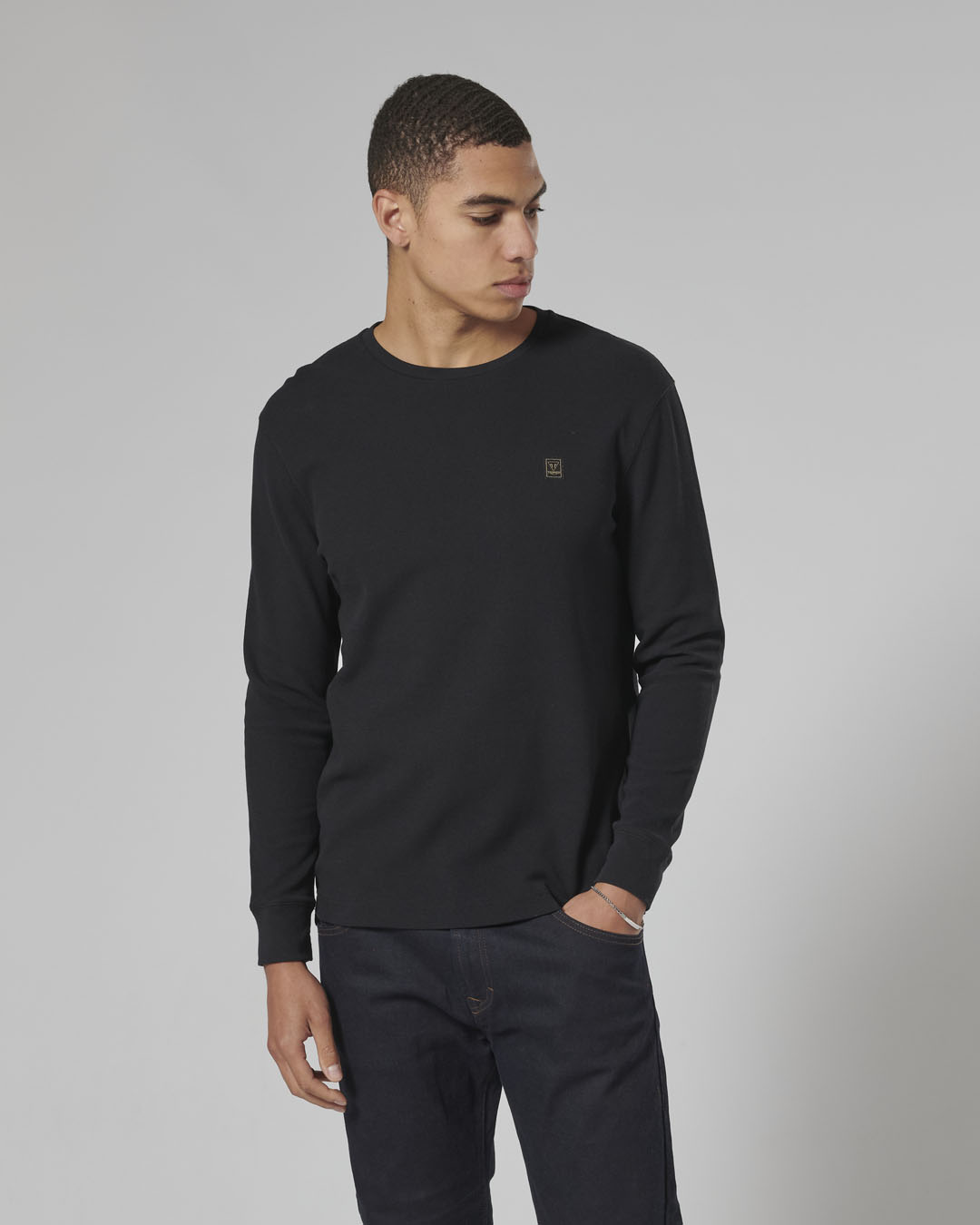 DEAN L/S WAFFLE BLACK T-SHIRT photo 2