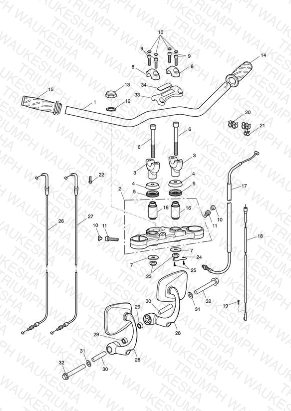 Handlebars, Top Yoke, Cables & Mirrors