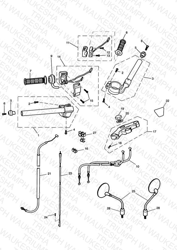 Handlebars, Top Yoke, Cables & Mirrors