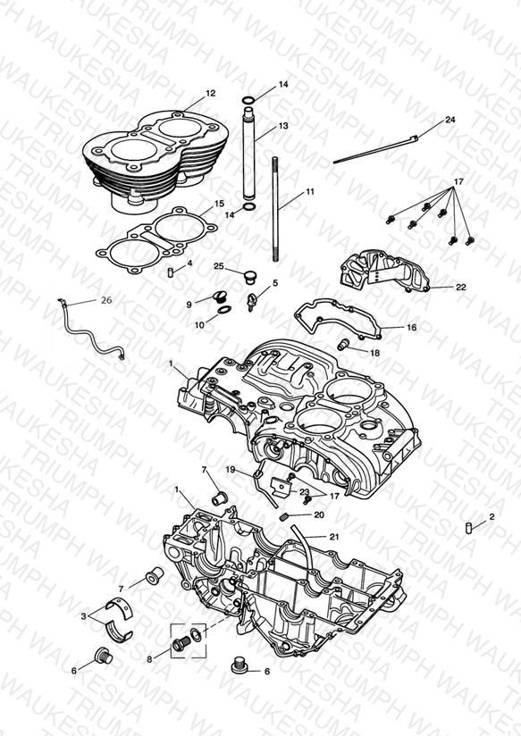 Crankcase & Fittings - Bonneville from Eng No 221609 (Black Engines Only)