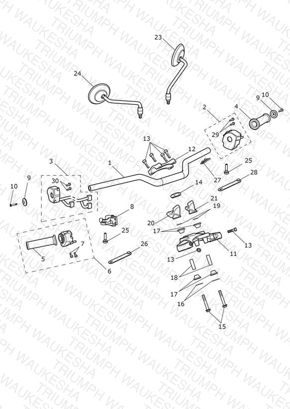 Handlebars, Top Yoke & Mirrors - 914973 > All Expt BR & IN, 917475 > BR & IN Only