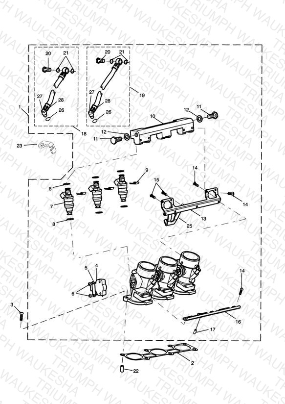 Throttles/Injectors and Fuel Rail 885cc Engine