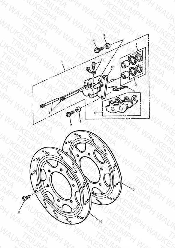 Front Brake Caliper and Disc 4 Cyl VIN»4901, 3 Cyl VIN»9082, Not first edition models
