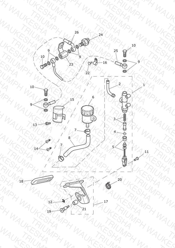 Rear Brake Master Cylinder, Reservoir & Pedal 611135 > (Incl 611105)