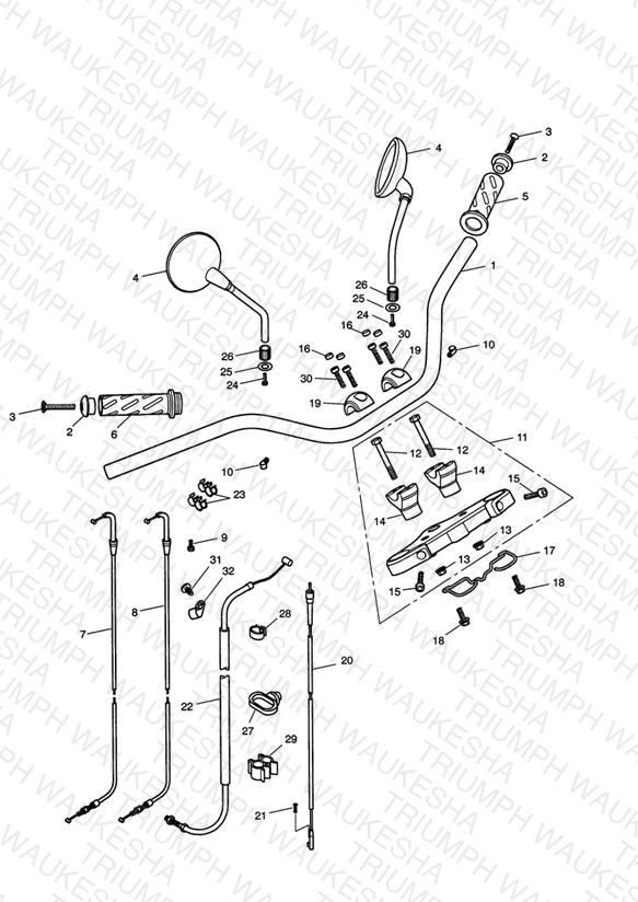 Handlebars, Top Yoke, Cables & Mirrors