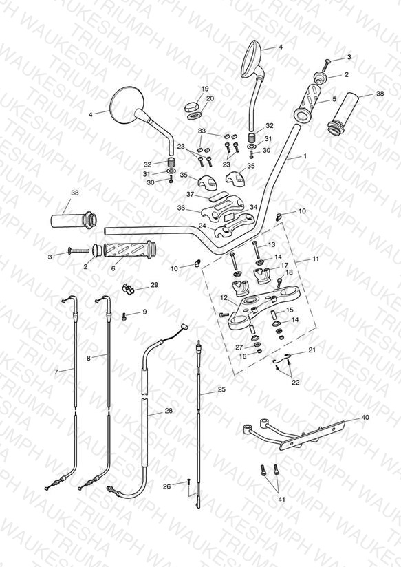 Handlebars, Top Yoke, Cables & Mirrors