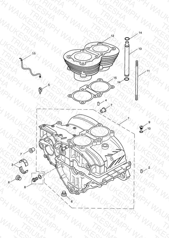 Crankcase & Fittings - Bonneville up to Eng No 221608 (Black Engines Only)