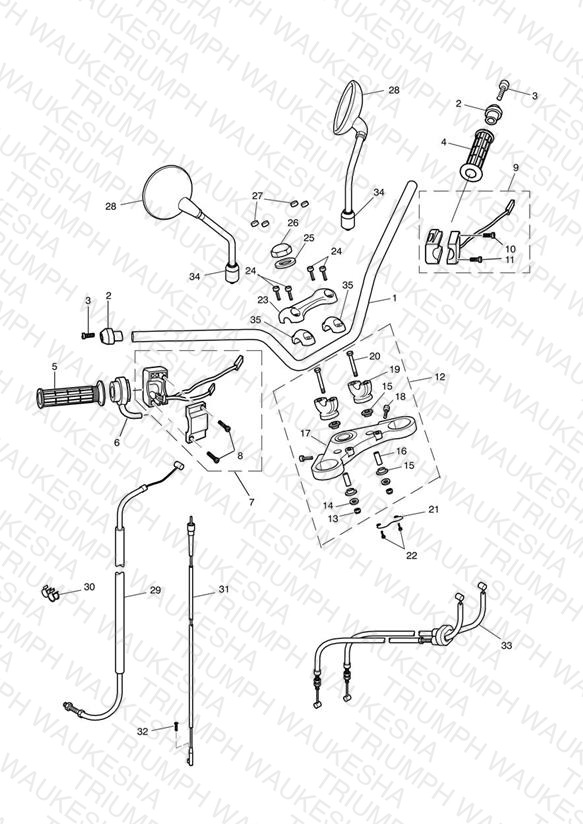 Handlebars, Top Yoke, Cables & Mirrors
