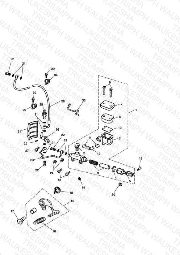 Rear Brake Master Cylinder, Reservoir & Pedal - Rocket III & Classic