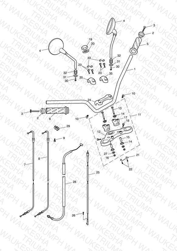 Handlebars, Top Yoke, Cables & Mirrors