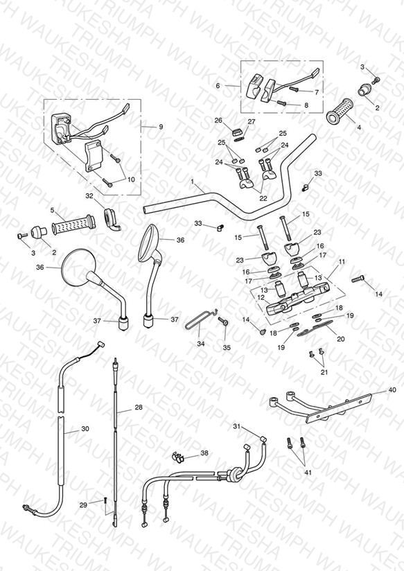 Handlebars, Top Yoke, Cables & Mirrors