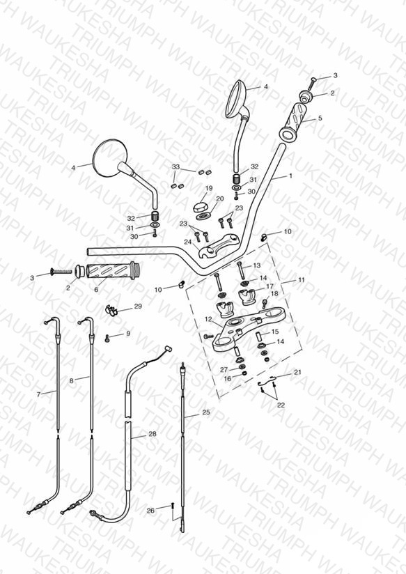 Handlebars, Top Yoke, Cables & Mirrors