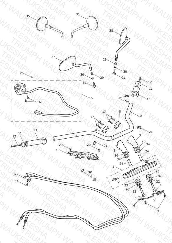Handlebars, Top Yoke, Cables & Mirrors