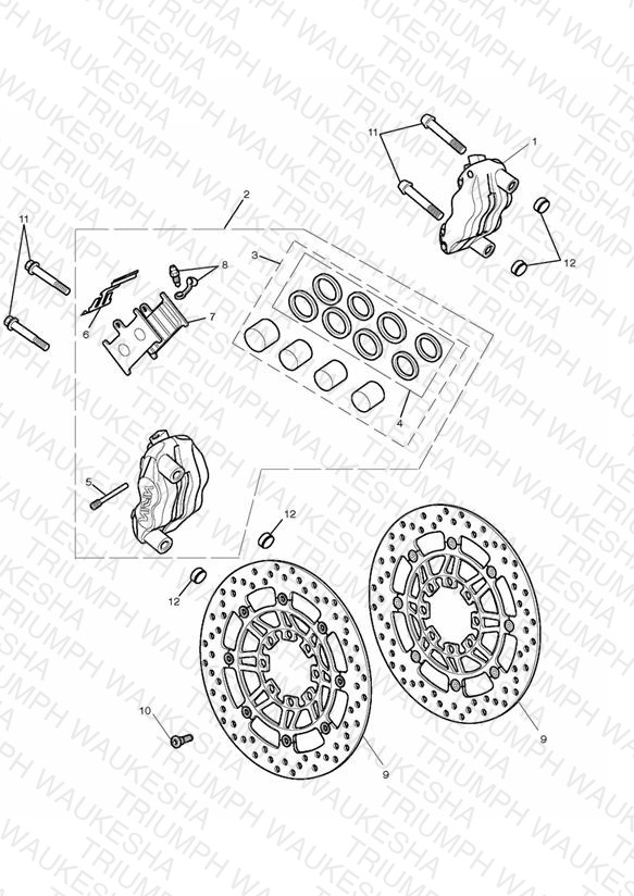 Front Brake Caliper & Discs - Excluding 675R