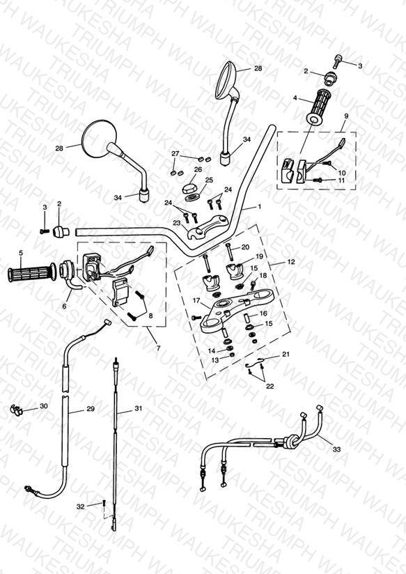Handlebars, Top Yoke, Cables & Mirrors